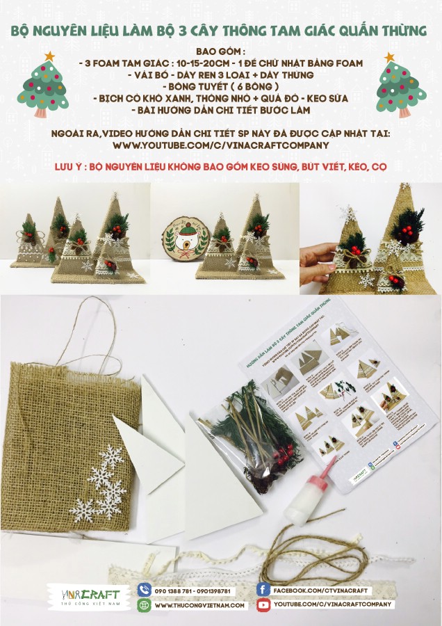 Kit 3 Cây Thông Tam Giác Quấn Dây Thừng